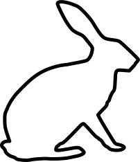 white hare logo (outline of a hare)